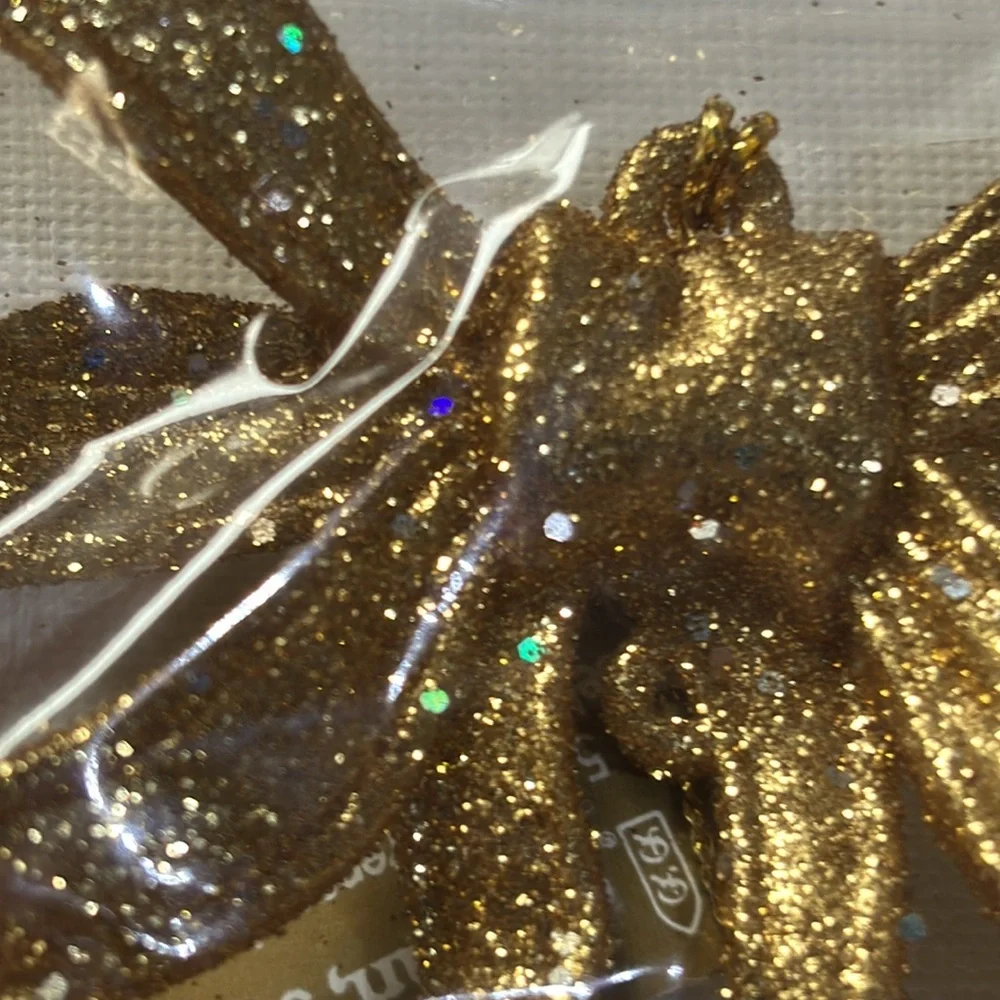 Gold Ribbon Ornament Roman Inc Gold Ornament 9 NEW GOLD GLITTER BOW ORNAMENTS